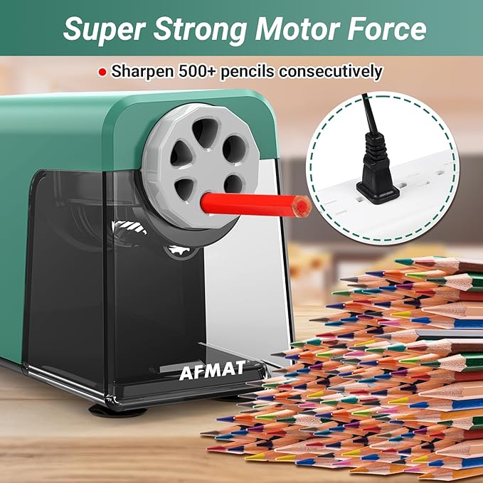 AFMAT Heavy Duty Electric Pencil Sharpener, 6 Holes, Auto Stop Pencil Sharpeners - Image 5