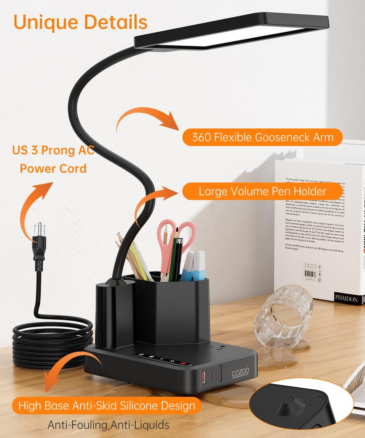 Desk Lamp, COZOO LED Desk Lamps for Home Office with USB Charging Port/Outlet...