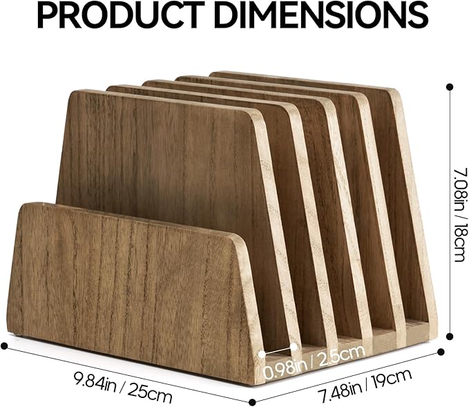 KIRIGEN Wooden Desk Mail Organizer 5 Slots File Paper Holder Desktop Wood - Image 6