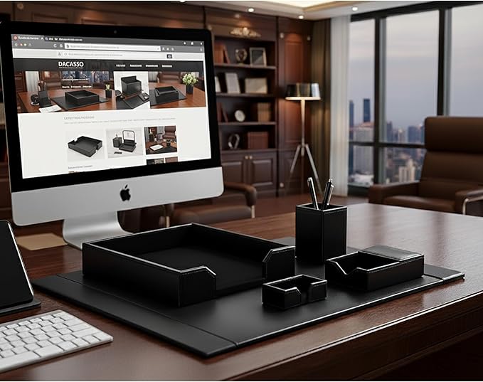 DACASSO Black Bonded Leather 5-Piece Desk Set - Image 6