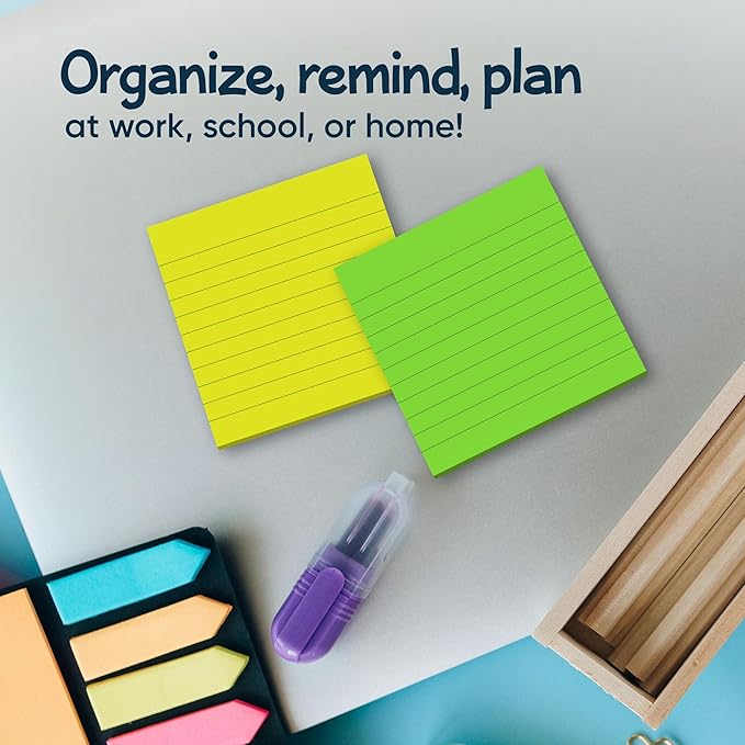 Lined Sticky Notes 3x3 Pack of 8, Bright Colored Super Self Sticky Pads - Image 4