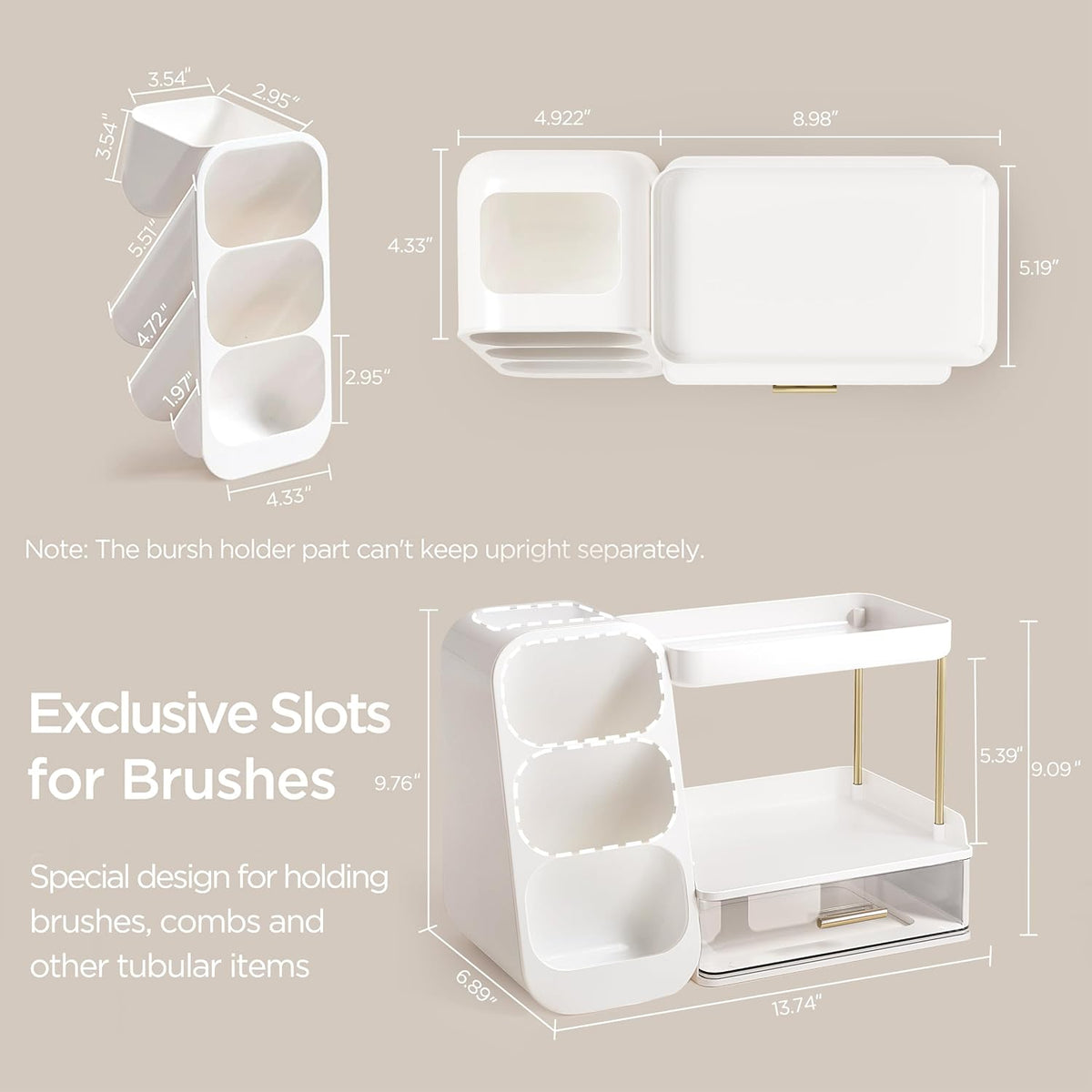 HBlife Bathroom Organizers and Storage with Brush Holder for Vanity, 3 Tier P...
