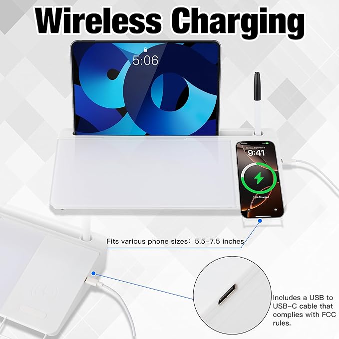Glass Desktop Whiteboard with Wireless Charger & Storage, Desk Dry Erase Note - Image 2