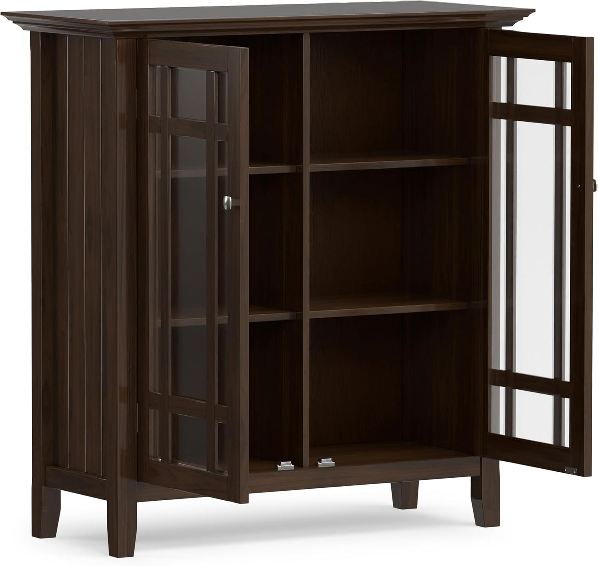 SIMPLIHOME Bedford 39" Wide Solid Wood Cabinet in Brunette Brown