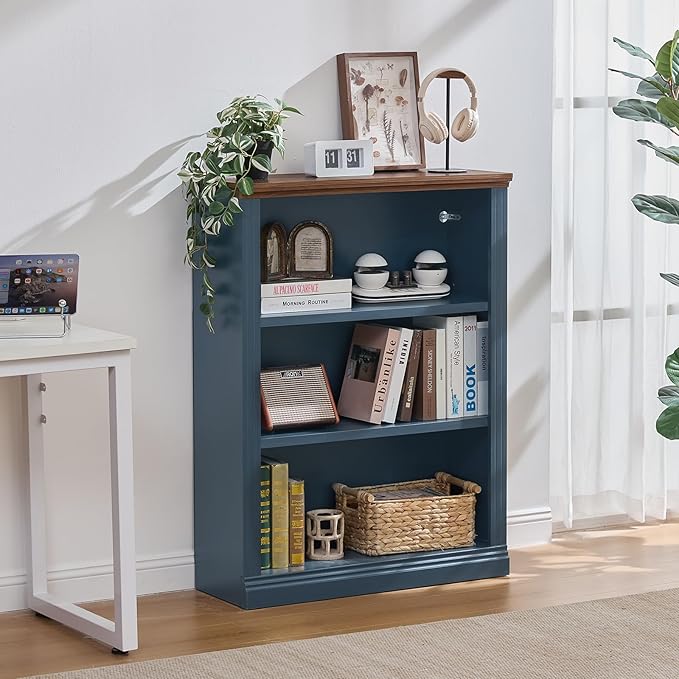 RWYHG 43" Blue Tall Bookshelf Set of 2, 3-Tier Thick Wooden Book Shelf - Image 8