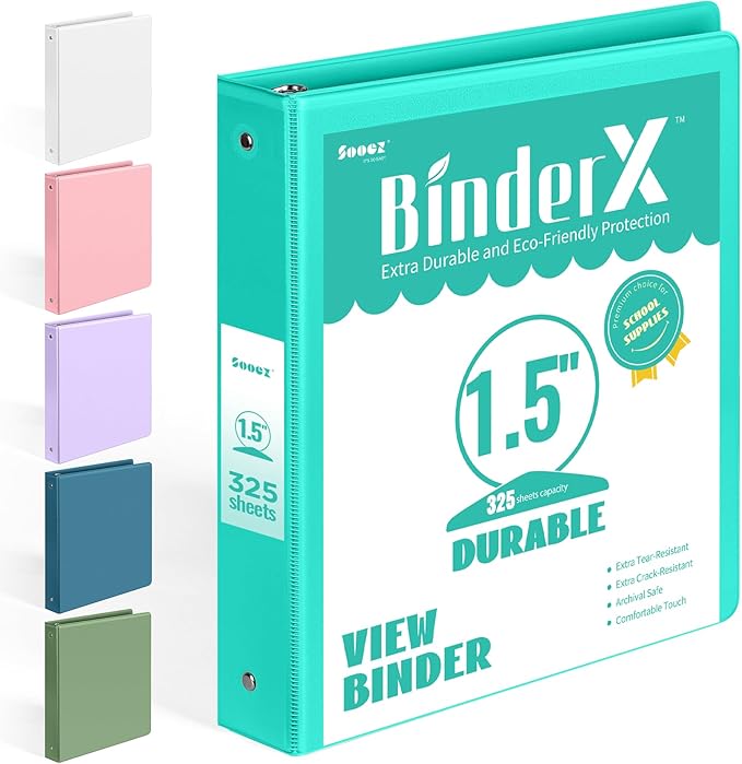 BinderX Extra Durable 1.5 Ring Binder, Round Ring 1.5 Inch Binders, Fits 325 by Sooez