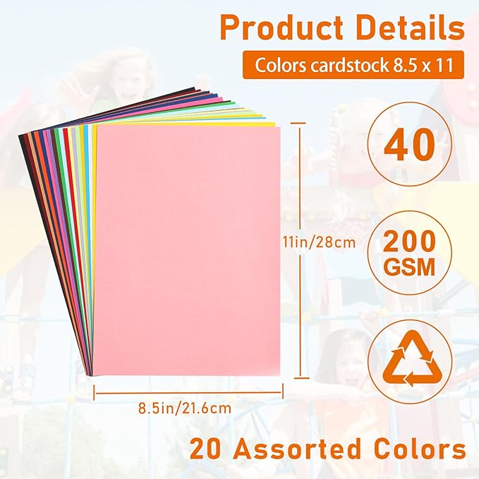 Guakicae 40 Sheets Colored Cardstock 8.5 x 11 Craft Paper, 20 Assorted Colors - Image 2