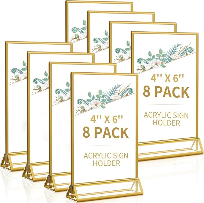Smarpau 4x6 Gold Acrylic Sign Holder Table Number Holders 8 Pack Vertical by Smarpau