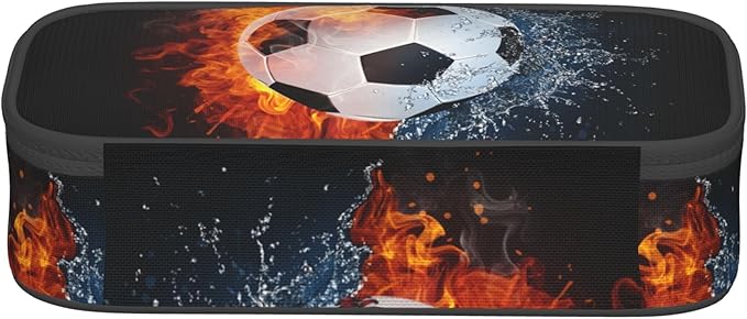 Boys Soccer Pencil Case with Water & Fire Pattern Print, Cool Black Pencil Box - Image 7