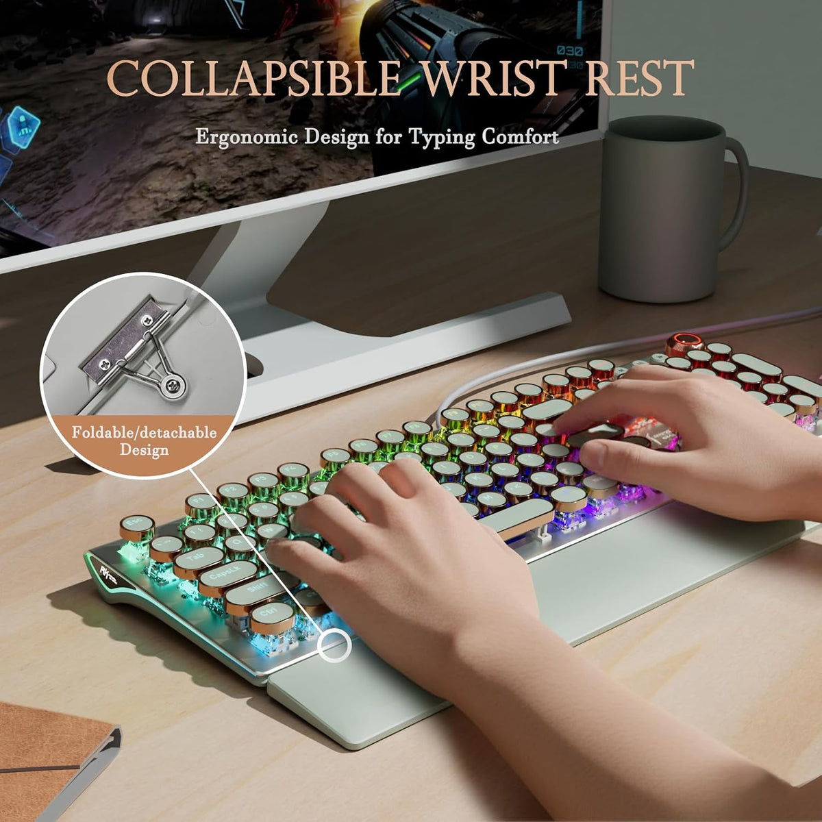 RK ROYAL KLUDGE X108 Typewriter Style Mechanical Keyboard, Wired Gaming Keybo...