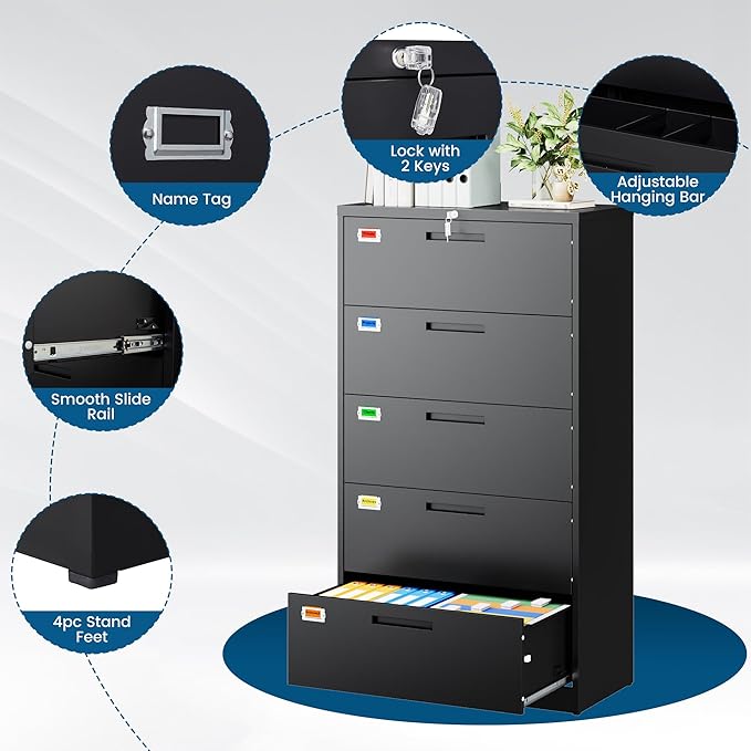 PEUKC 5 Drawer File Cabinet, Lateral Filing Cabinets - Image 5