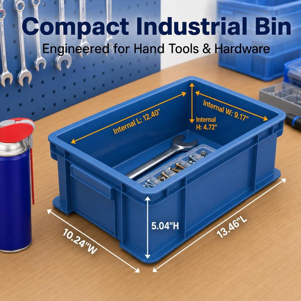 heavy duty part bins, stackable tool storage bin, close-up detail