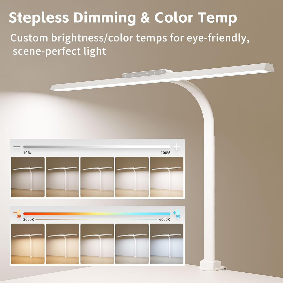 24W Desk Lamp with Clamp, Flicker Free Touch Control Desk Light for Office