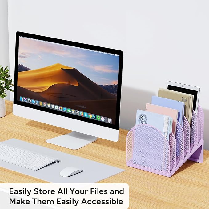 OUTIOE 5-Section Desk File Organizer, Metal Mesh Folder Organizer - Image 5