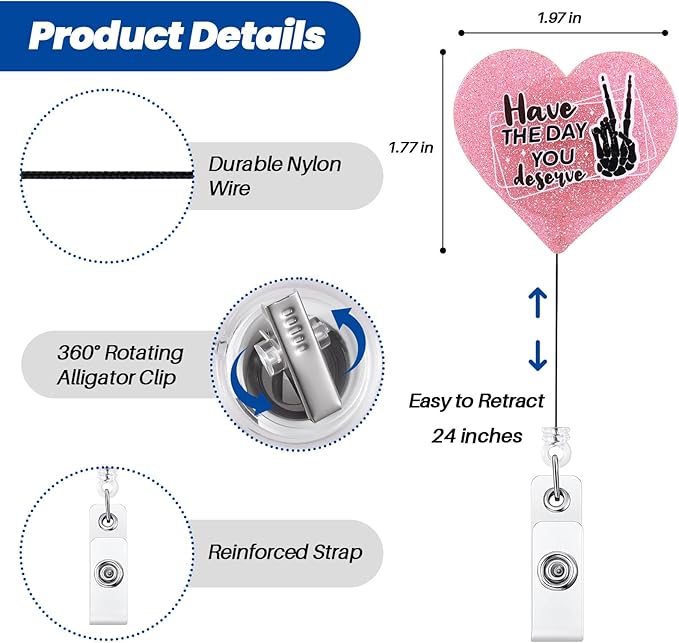 Have the Day You Deserve Funny Nurse Badge Reel, Retractable ID Card Pink Badge - Image 4