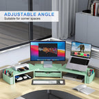gianotter dual monitor stand riser with drawer and, close-up detail
