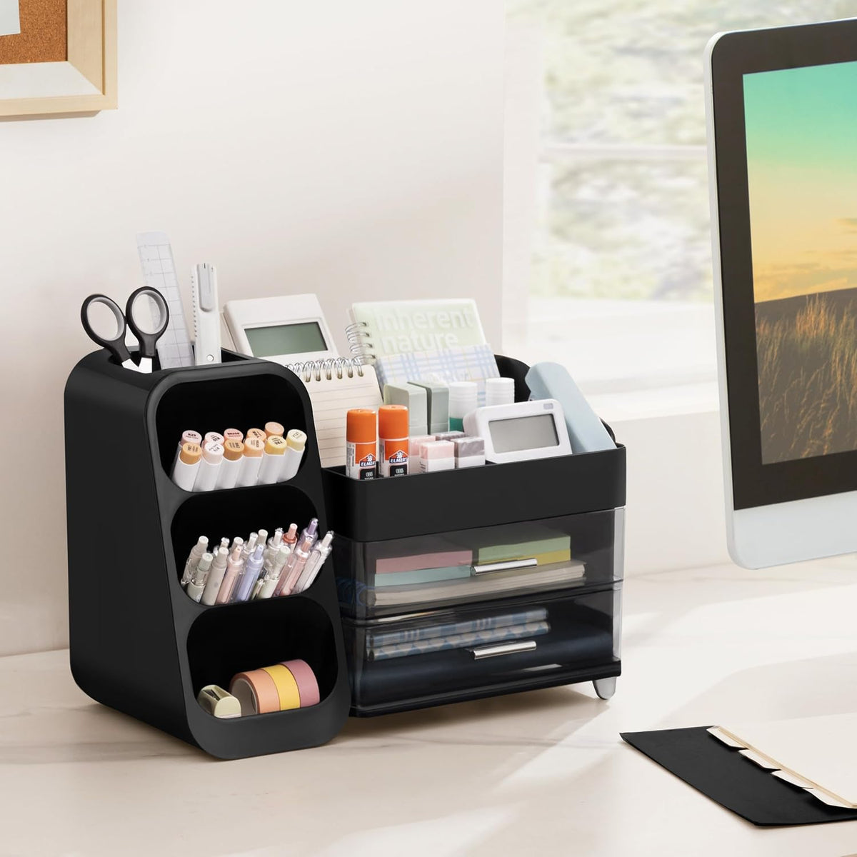 hblife desk organizer with pen pencil holder for, front angle view