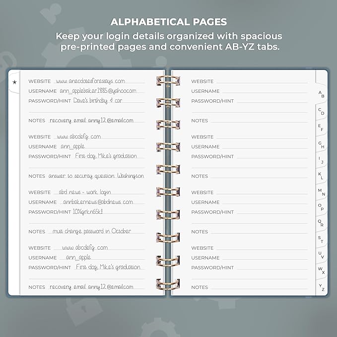 Clever Fox Password Book Spiral – Mini Internet Address & Password Organizer - Image 3