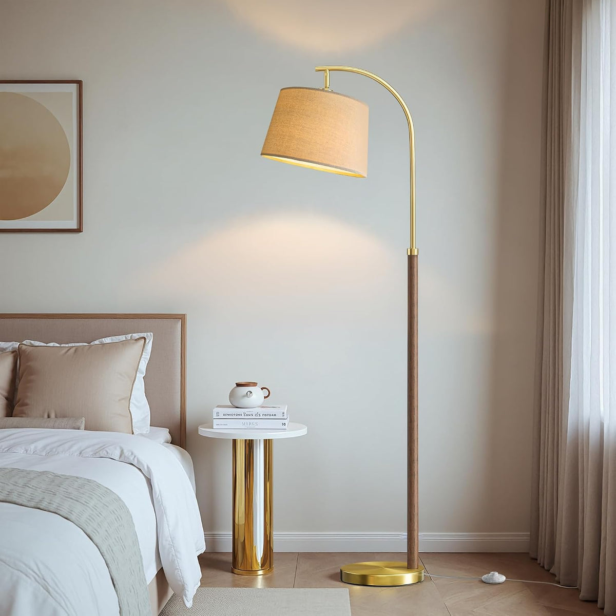62.5" Wood Floor Lamps for Living Room with Foot Switch Tall Standing Lamp