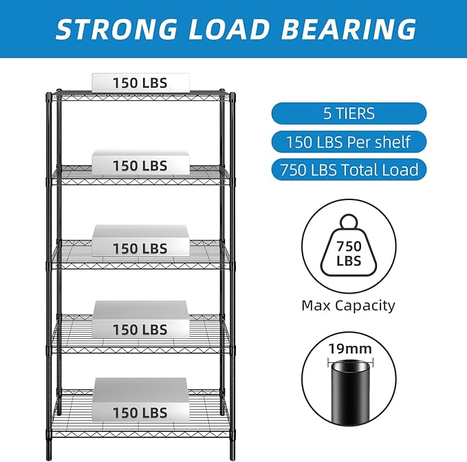 Guan River 5-Shelf Adjustable Metal Shelf Wire Shelving Unit Storage Rack - Image 4