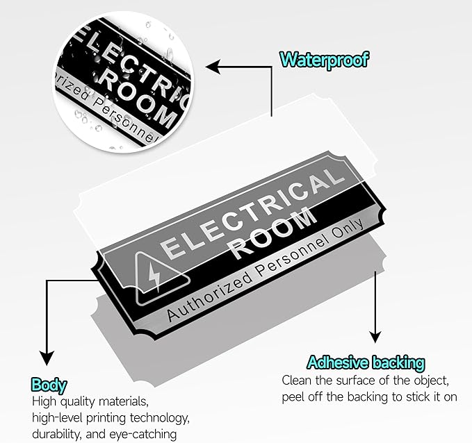 Electrical Room Sign for Business Door, Self-Adhesive Durable Modern Electric - Image 3