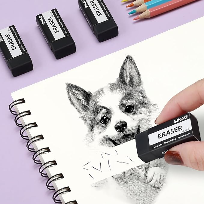Black Erasers, 6 Pack Block Pencil Erasers – Smudge-Free Latex-Free Art Erasers - Image 4