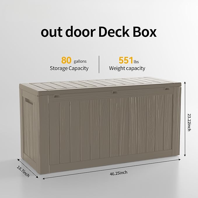 Decksplore Outdoor Storage Box Waterproof, Lockable Resin 80 Gallon Deck Box - Image 2