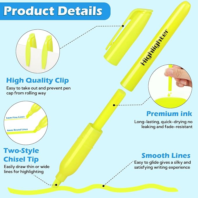 KIZZYEA Highlighters, 60 Pack Yellow Highlighters Bulk, Bright Color Chisel Tip - Image 4