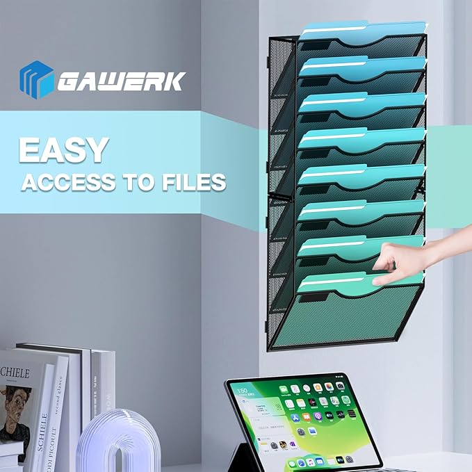Gawerk 8-Tier Wall File Organizer Hanging Wall File Holder Wall Mount Paper - Image 6