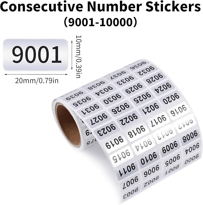 9001-10000 Consecutive Number Inventory Stickers Self Adhesive Waterproof - Image 2