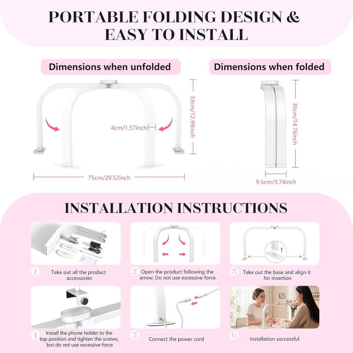 LIONVISON Half Moon Light for Nail Desk: 29" Arch Nail Light for Nail Tech