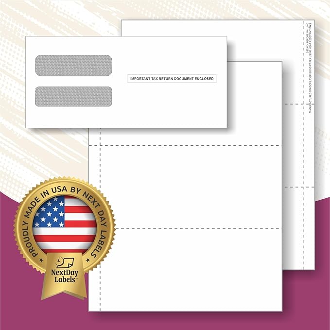 NextDayLabels - 3 UP Laser W-2 Forms, Employee Copy, Horizontal Format - Image 2