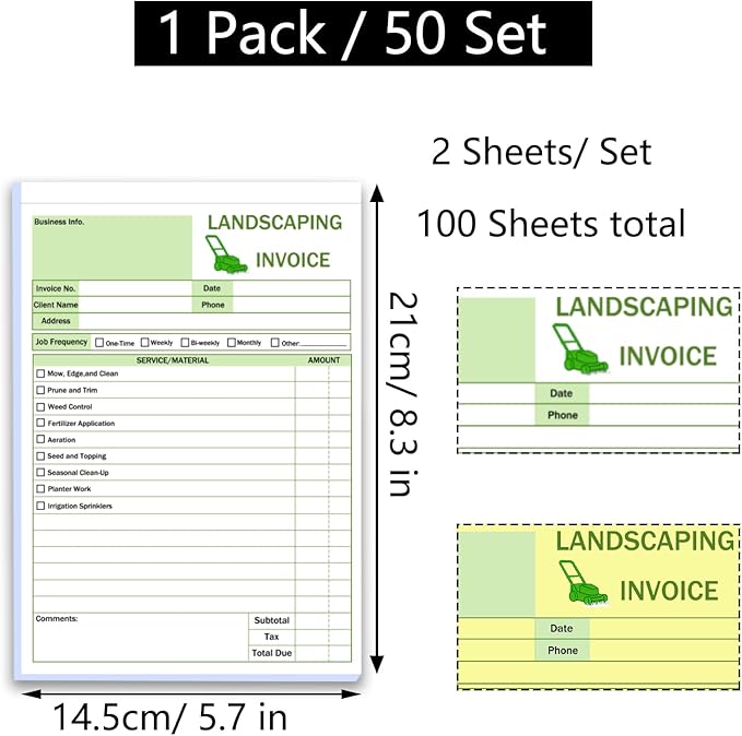 Garden Service Invoice Receipt Book, 2-Part Carbonless Landscaping Invoice Book - Image 2