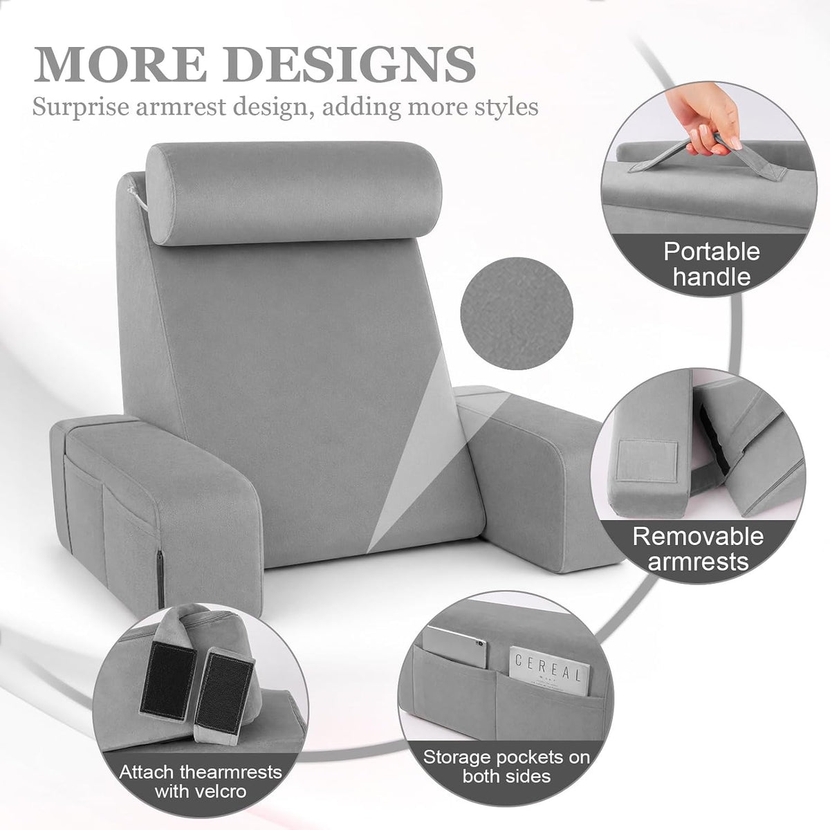 Pillow for Bed Sitting Up,Together with Tablet Pillow Stand,Reading Pillow wi...