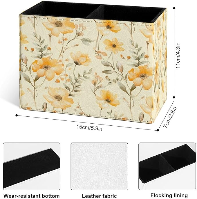 Famame Yellow Flowers Small Leaves Pencil Holder - Image 3