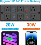 30W Recessed Power Strip USB C, Desk Flush Mount Outlet Plug in 6 AC & 8 USB - Image 9