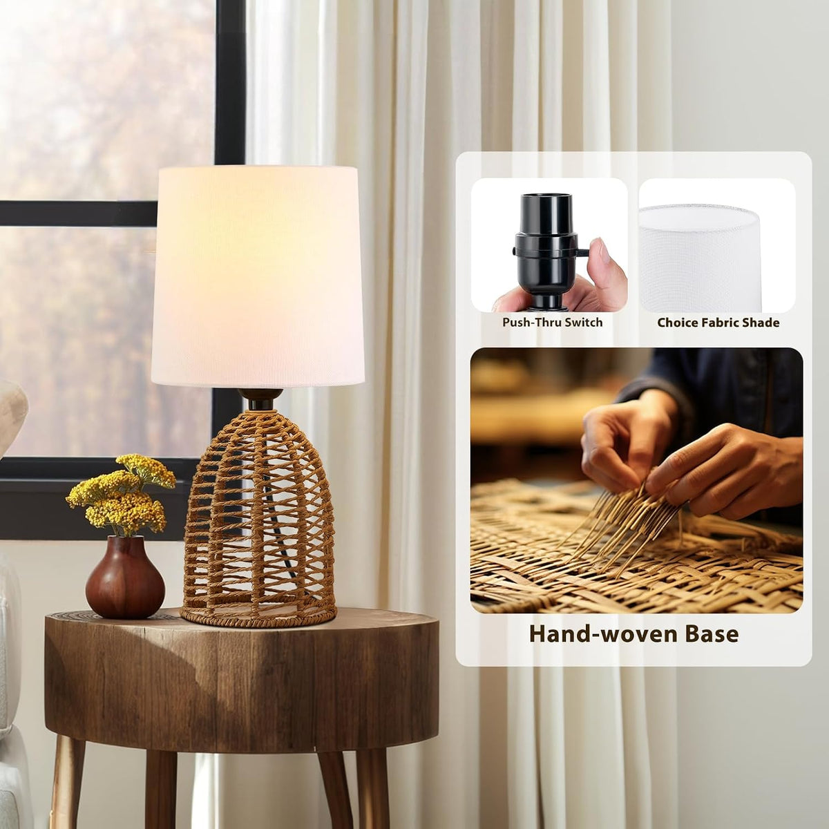 EJIAXIN Rattan Lamp Boho Lamps Set of 2-13.75" Mini Farmhouse Table Lamp...
