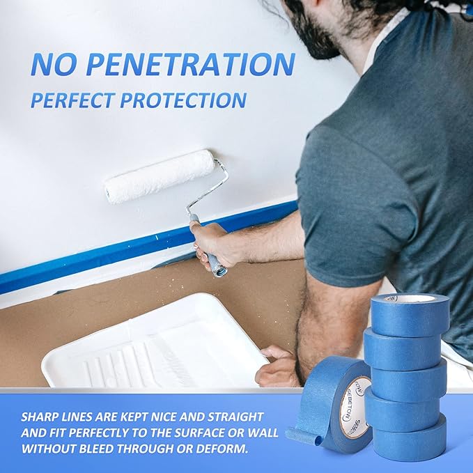 SEBETOW 10 Rolls Painters Tape 2 inch Bulk Painter Tape Blue Wide Roll - Image 5