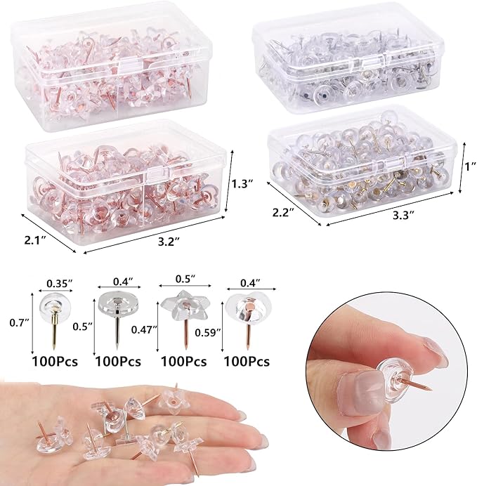 400Pcs Clear Push Pins 4 Types Thumb Tacks - Image 2