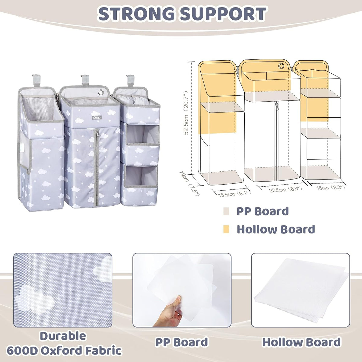 Orzbow 3-in-1 Hanging Diaper Caddy Organizer for Changing Table, Grey Cloud