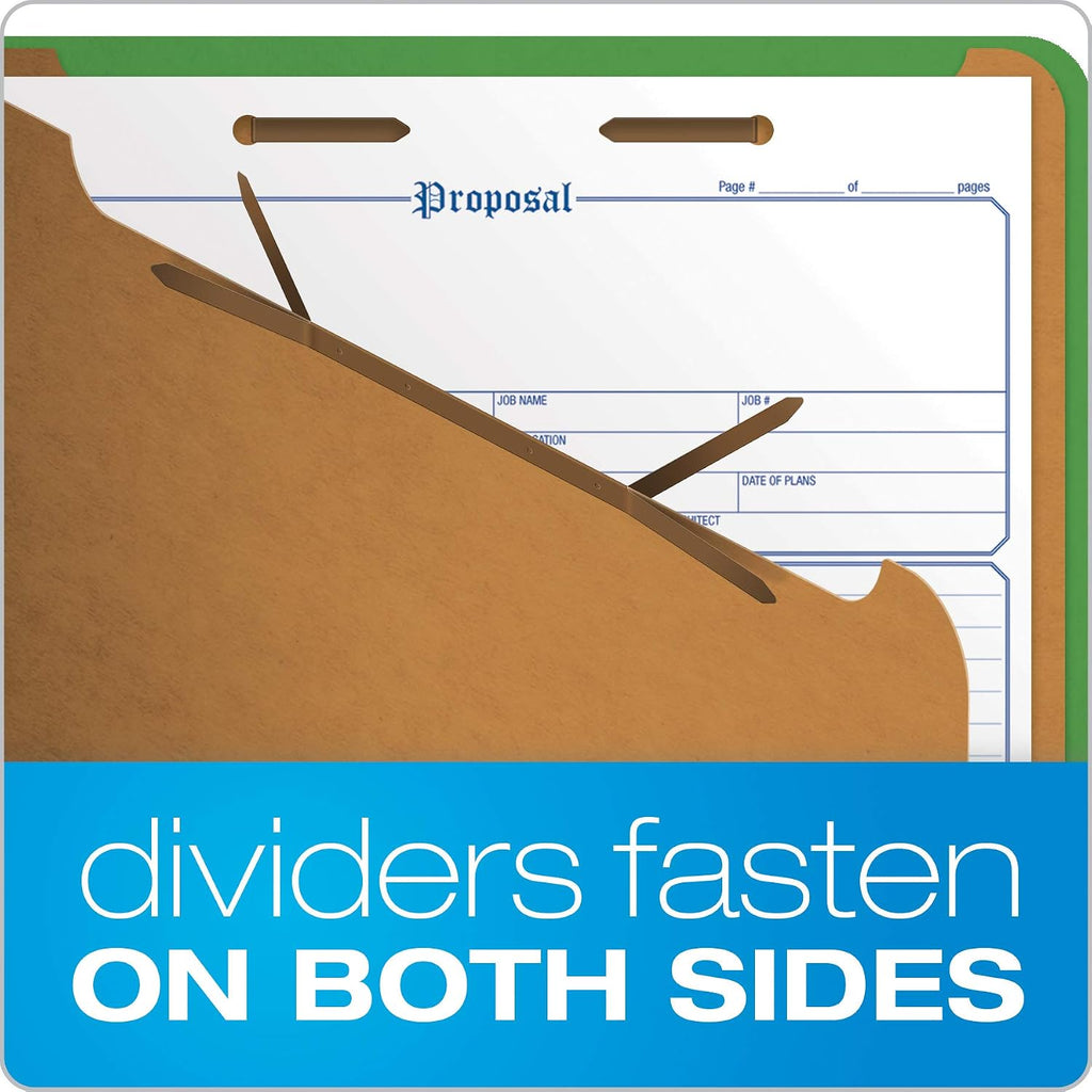 Pendaflex Classification Folders, Standard, 3 Dividers, Embedded Fasteners, 2/5 Cut Tab, Dark Green, Letter, 10/BX (24097), Letter (Pack of 5)