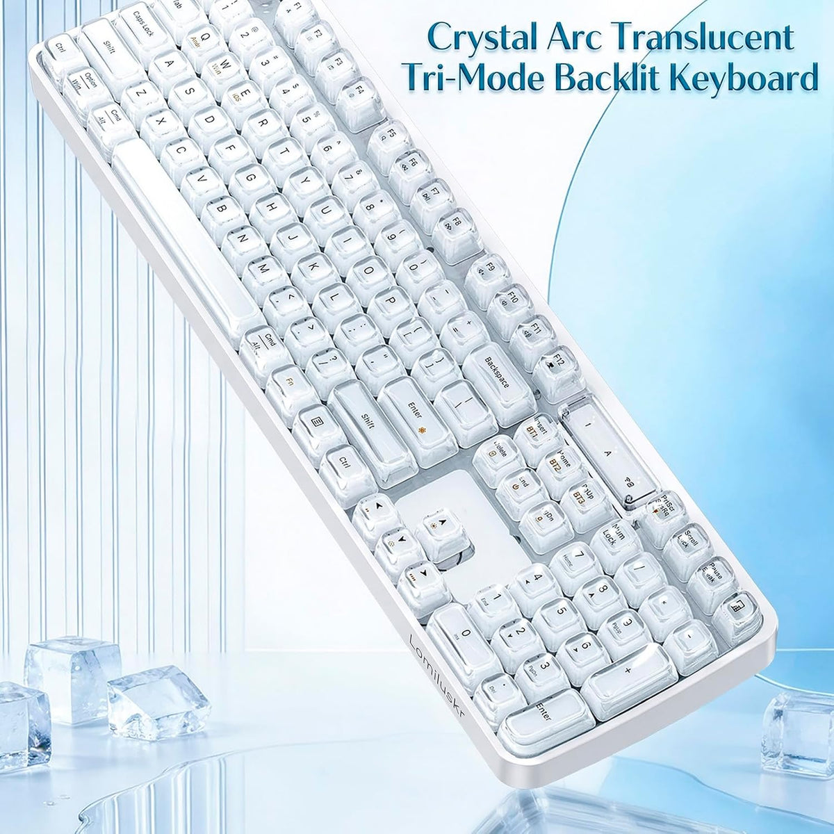Lomiluskr RGB Arc Wireless Keyboard, BT/2.4G/Wired Tri-Mode, Full Size Crysta...