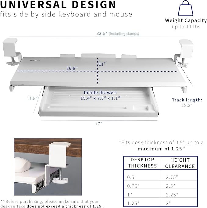 VIVO Large Keyboard Tray Under Desk Pull Out Platform - Image 5