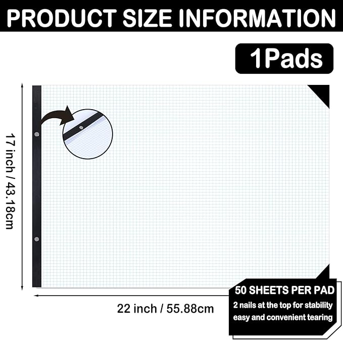 gisgfim Large Engineering Graph Paper Pad 22x 17 Landscape 4 X 4 Blue Grid Pad - Image 2