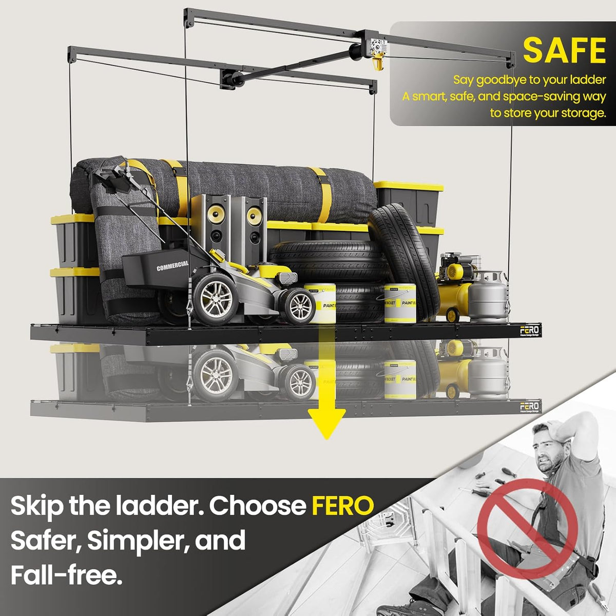 fero overhead garage storage rack 4x8, 500 lb on a desk or shelf