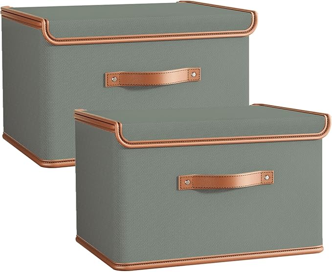 Tuza 2 Pack Storage Bins with Lids, Collapsible Closet Organizer Container by TidySpaceSoftlyStyled