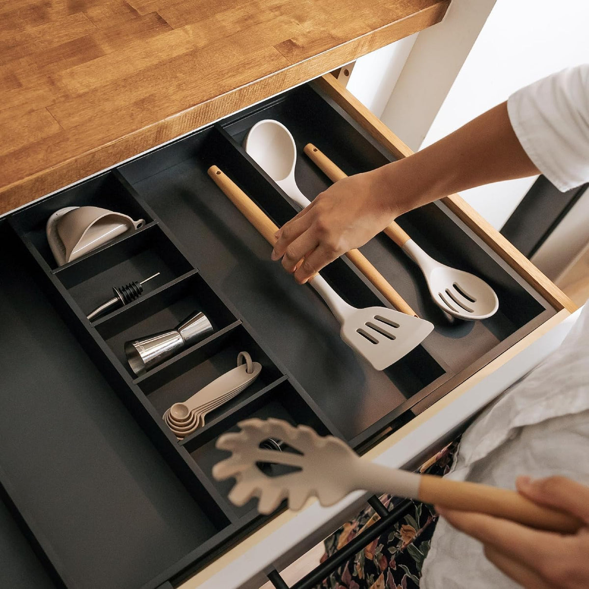 KitchenEdge Utensil & Junk Drawer Organizer, 19-33 in, Black Bamboo