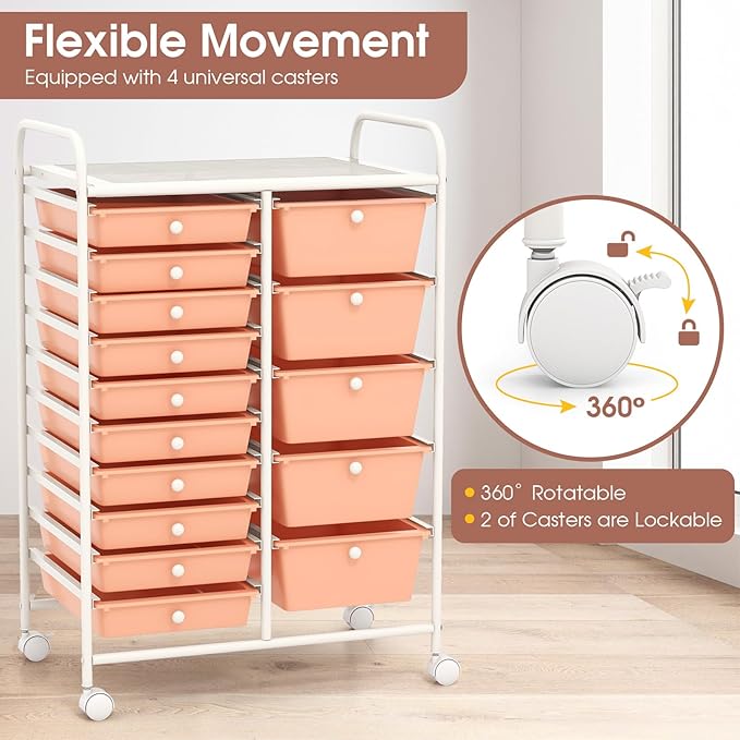 COSTWAY 15-Drawer Rolling Storage Cart, Mobile Utility Cart - Image 5