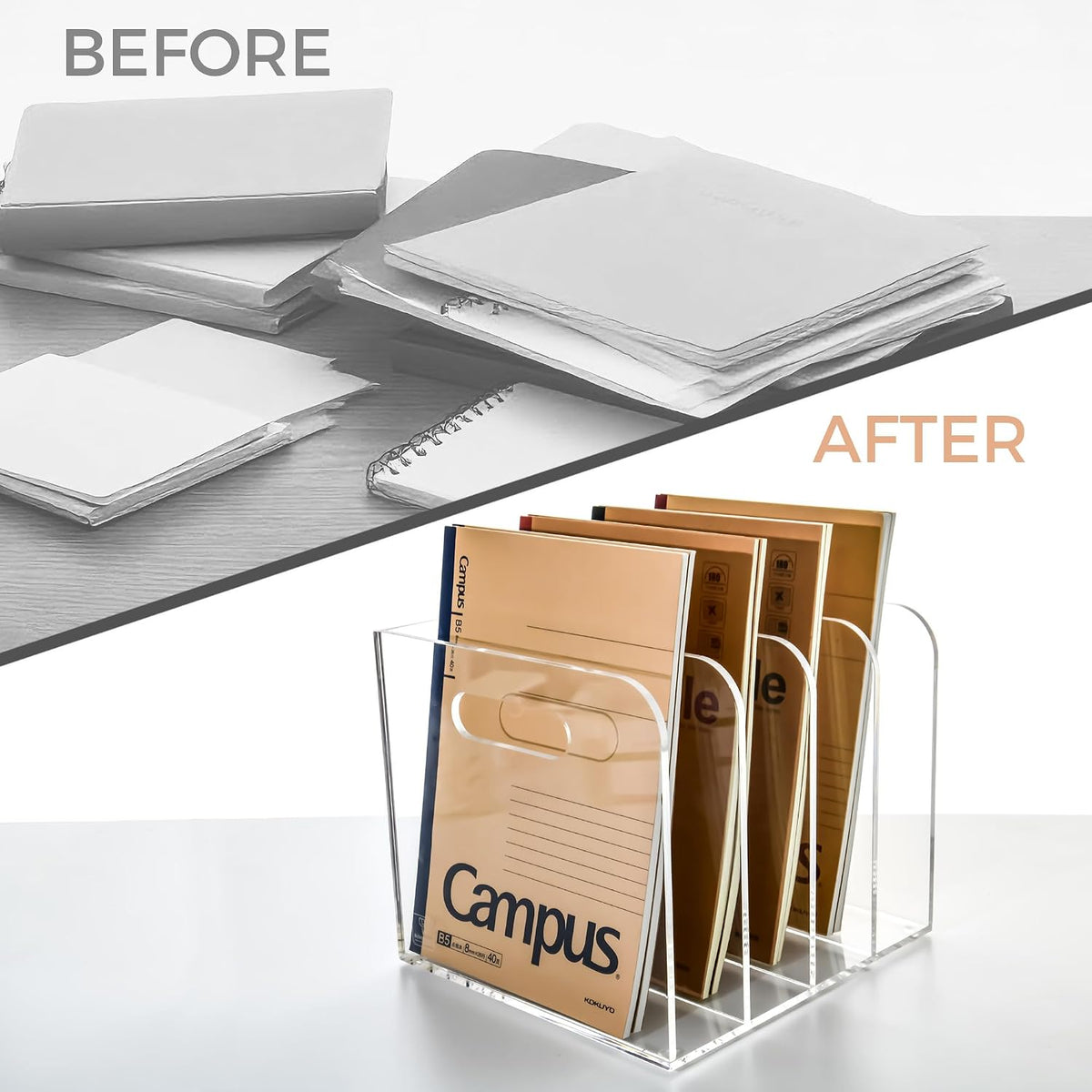 4 Vertical Compartments File Holder, Clear Acrylic Desk Organizer and Storage...