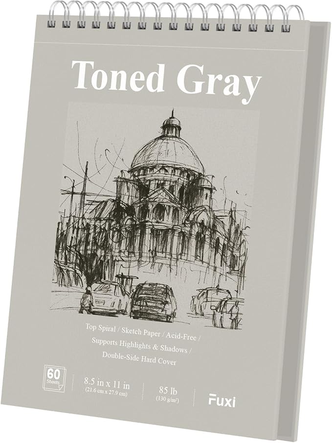 Fuxi Toned Gray Sketchbook 8.5x11, 60 Sheets Spiral Bound, Artist Sketch Pads by SketchBook